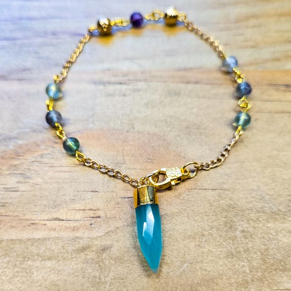 Fluorite Pendulum Bracelet - Wearable Divination Tool - Crystal Healing Jewelry