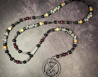 Lucifer Rosary Beads: Black Tourmaline, Garnet, and Emerald