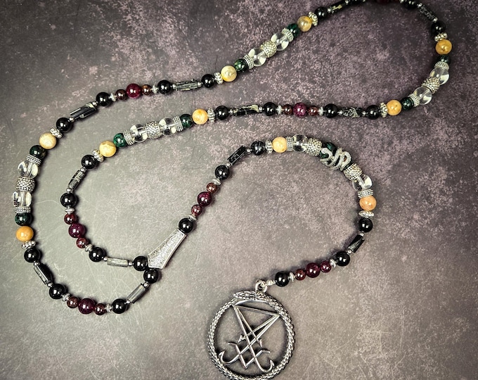 Lucifer Rosary Beads: Black Tourmaline, Garnet, and Emerald