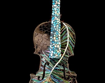 Handmade Peacock Feather Stained Glass Mosaic Violin