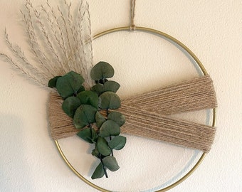 Dried flower boho wreath - gold hoop, eucalyptus and reeds - Free Shipping - more sizes and styles in the shop!