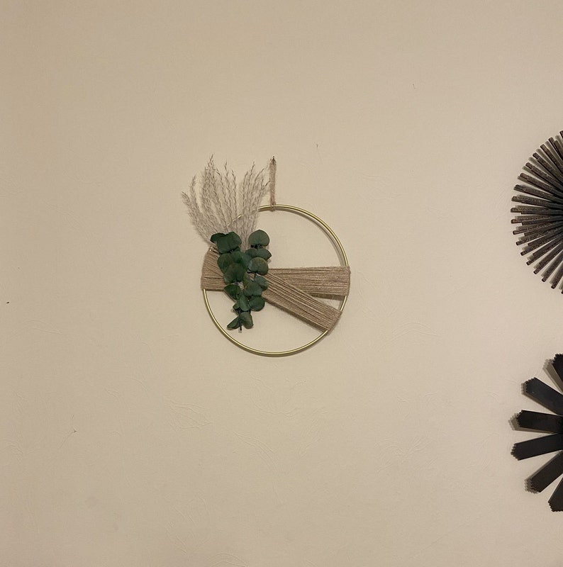 Dried Flower Boho Wreath Gold Hoop, Eucalyptus and Reeds Free Shipping