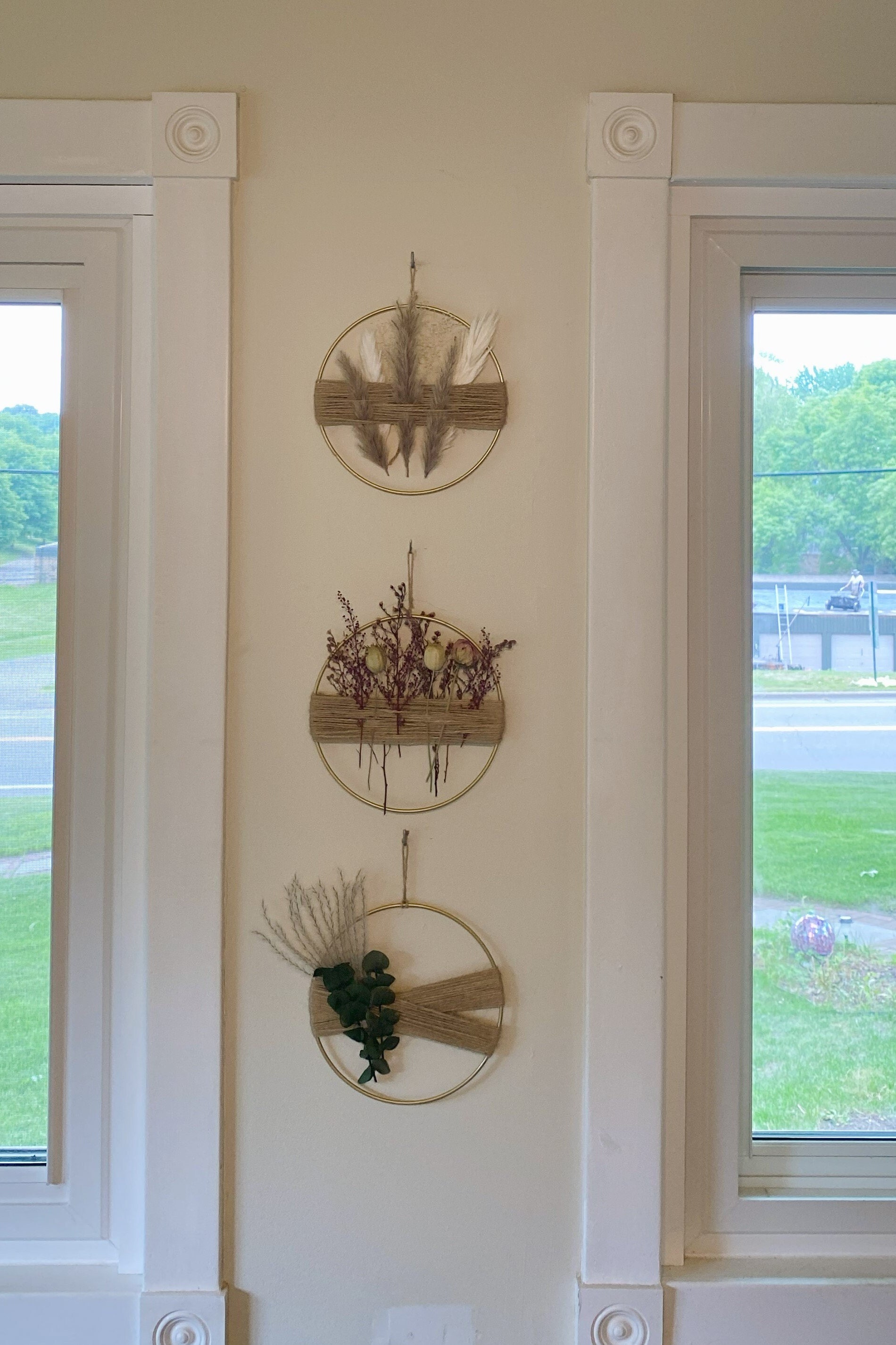 Dried Flower Boho Wreath Gold Hoop, Eucalyptus and Reeds Free Shipping