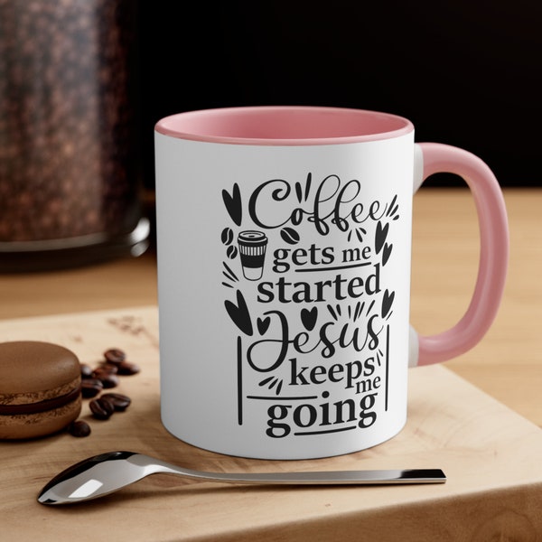 Jesus keeps me going Accent Coffee Mug, 11oz, Coffee lover, Great gift for the Coffee Drinker and Christian Faith