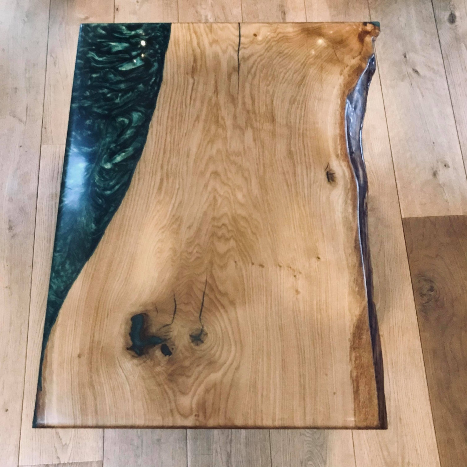 Green Epoxy Resin Table / Oak Coffee Table / Small Resin Table Etsy