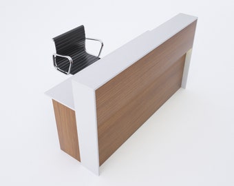 Reception desk model 8, White-walnut, Reception Desk, Custom Reception Desk, White Sales Counter, White Modern Reception Desk, counter desk