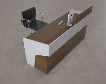 Reception desk model 6 walnut-white, Custom Reception Desk, Office Furniture Waiting Area, Sales Counter, Modern Reception Desk