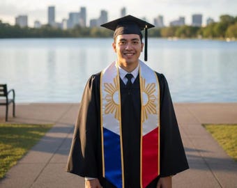 Philippines Flag Embroidered Graduation Stole  | Filipino Heritage Grad Sash
