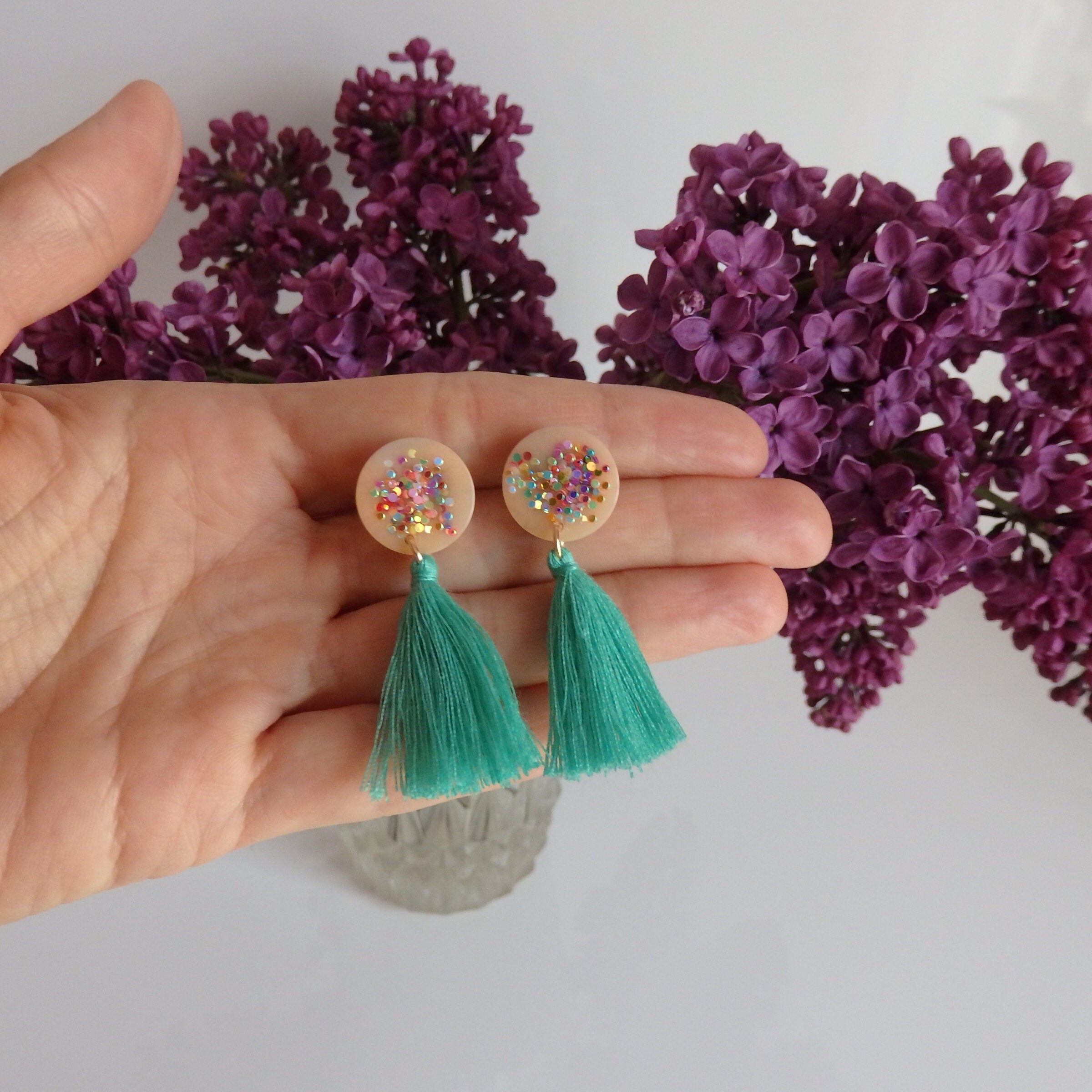 Bohemian style earringshandmade earrings resin and cotton Etsy
