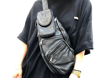 Black sling bag for women, leather sling bag crossbody for travel, gift for her