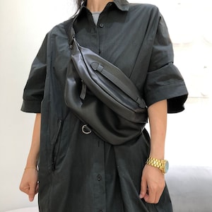 Black sling bag leather women, handmade crossbody sling backpack, gift for her