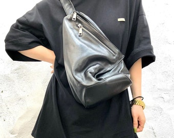 Handmade soft leather sling bag black,sling bag for women travel