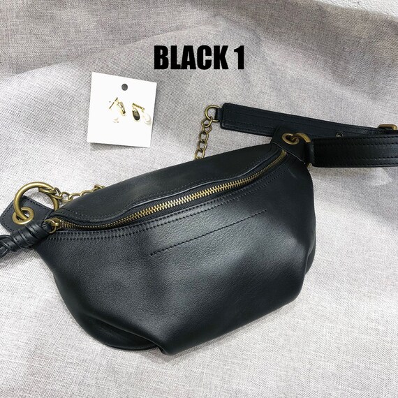 Black Leather Sling Bag 100% Genuine Leather Black Leather 