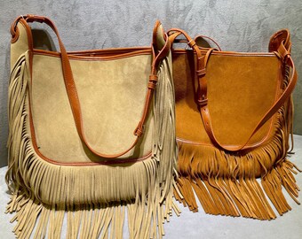 Shoulder fringe bag for women handmade, hobo style fringe purse for girls 6 colors