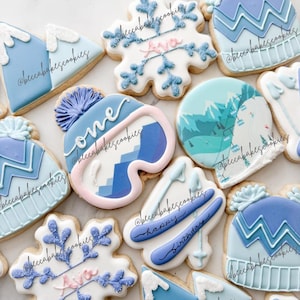 2 docenas de galletas personalizables para cumpleaños de esquí/Fiesta de esquí en una sola fiesta/Galletas de azúcar decoradas con glaseado real (24 galletas)