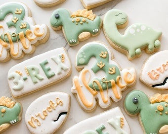 2 Dozen (24 cookies) Customizable 3 REX Birthday | Dino Birthday Party | Dinosaur Birthday | 3 REX Birthday Royal Icing Sugar Cookies