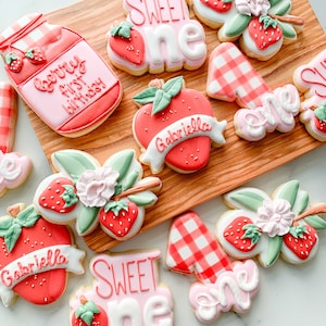 2 Dozen (24 cookies) Customizable Berry First Birthday | Sweet One | Strawberry Birthday Party | Royal Icing Decorated Sugar Cookies