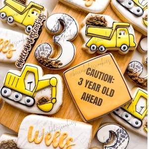 2 Dozen Construction Birthday Cookies – Dump Truck Party Favors, Excavator Decorated Cookies, Boys Birthday Theme, Construction Party Treats