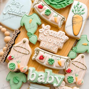 1 Dozen Farmers Market Baby Shower Sugar Cookies Fresh Produce Theme, Baby Shower Favors Veggie & Fruit Decorated Cookies Locally Grown Baby