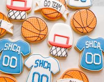 2 Dozen (24 cookies) Customizable Basketball |Go Team | Basketball Sports Birthday Party | Royal Icing Decorated Sugar Cookies