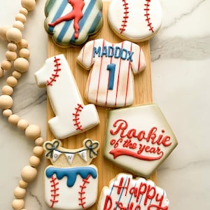 2 Dozen (24 cookies) Customizable Baseball Rookie of the Year Birthday | Baseball Birthday Party | Royal Icing Decorated Sugar Cookies