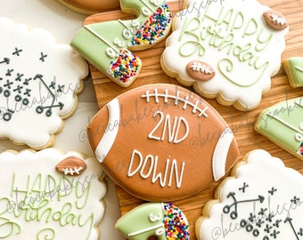 Customizable Football Birthday Cookies| Second Down | Football Birthday Party | Royal Icing Decorated Sugar Cookies - 1 Dozen (12 cookies)
