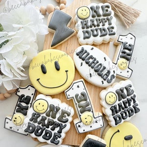 2 Dozen (24 cookies) Customizable One Happy Dude Birthday Cookies | Birthday Party Cookies | Royal Icing Decorated Sugar Cookies - 2 Dozen