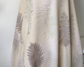 Botanically dyed vintage linen fabric, hand eco-printed with fern linen yardage, 146cm wide x 138cm long