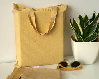 Naturally dyed cotton tote bags, yellow reusable shopping  bag with 2 handles