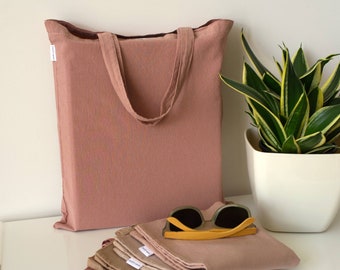 Naturally dyed cotton tote bags, dusty rose reusable shopping  bag with 2 handles