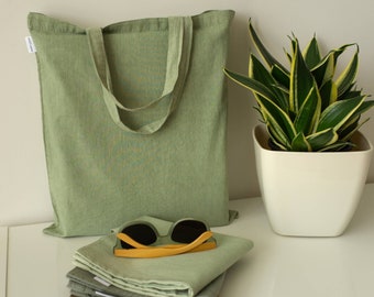 Naturally dyed cotton tote bags, green reusable shopping  bag with 2 handles