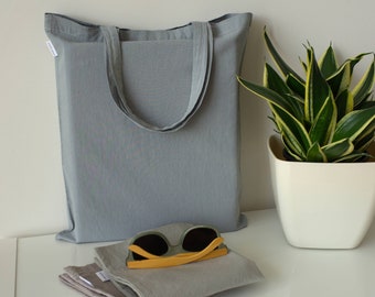 Naturally dyed cotton tote bags, blue grey reusable shopping  bag with 2 handles