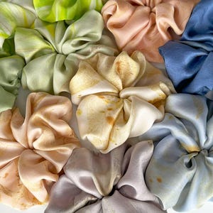 Silk Scrunchies naturally dyed with eucalyptus, multicolored