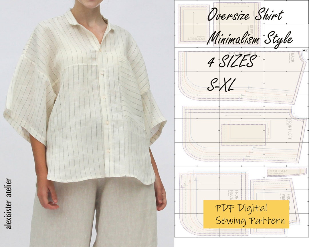 Easy Sewing Pattern, Pdf Sewing Pattern Beginner Sewing, Indie Sewing Women Shirt Pattern