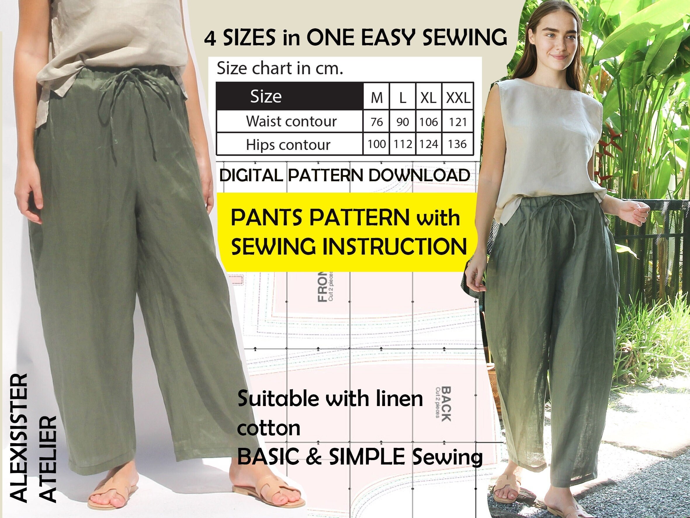 Simple Pants Patterns Digital Download Elastic Waistband With - Etsy