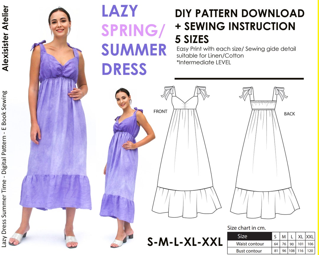 Dress Pdf Sewing Patterns A4 Printable Dress Pattern Summer Etsy