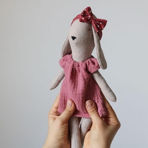 Premium Handmade Linen Bunny Girl – Soft Plush Toy and Baby Gift - Personalisation with name