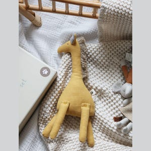 Linen Stuffed Animal Giraffe - Premium Handcrafted Toy - Hand Embroidered - Timeless Gift