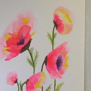 Aquarel wenskaart Floral Poppies, handgemaakt, origineel niet gedrukt