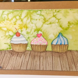 Cupcakes Aquarell Grußkarte, handgemacht, Original, unbeschrieben