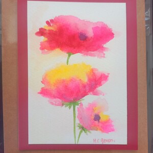Biglietto di auguri fatto a mano con papaveri acquerellati per ogni occasione, originale non stampato