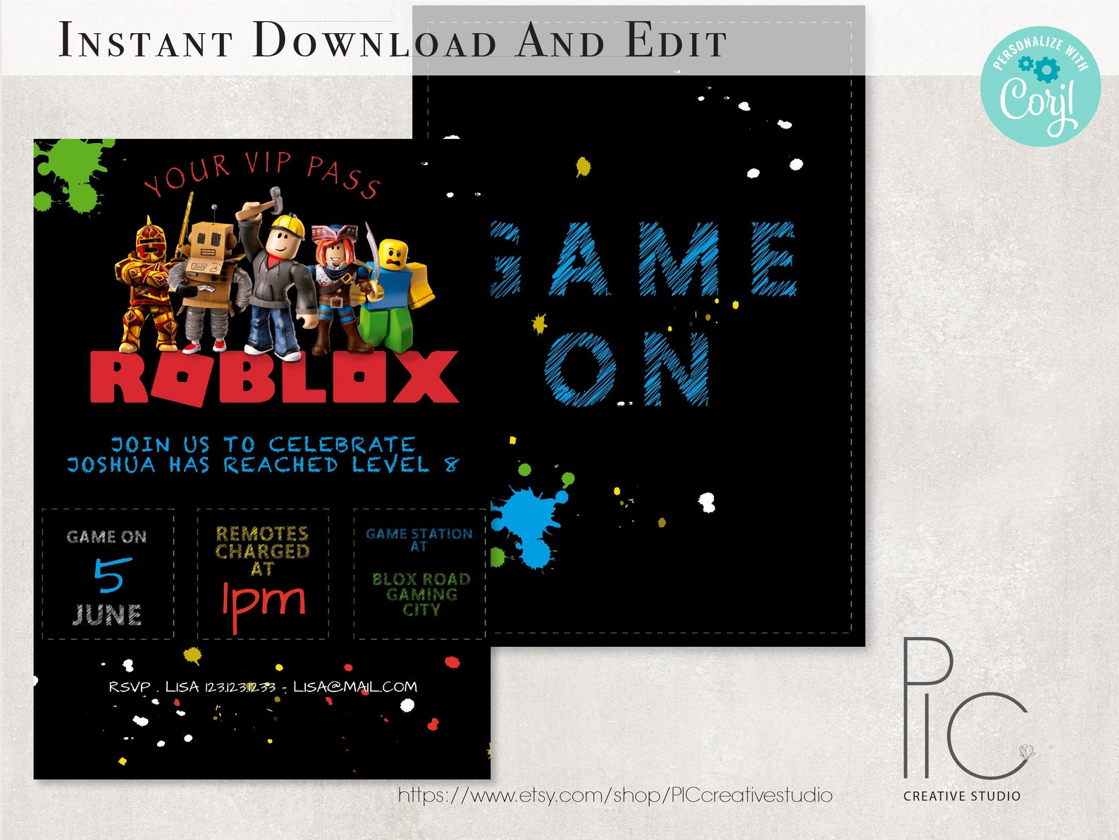 Roblox Birthday Invitation Editable Roblox Invite Roblox Etsy
