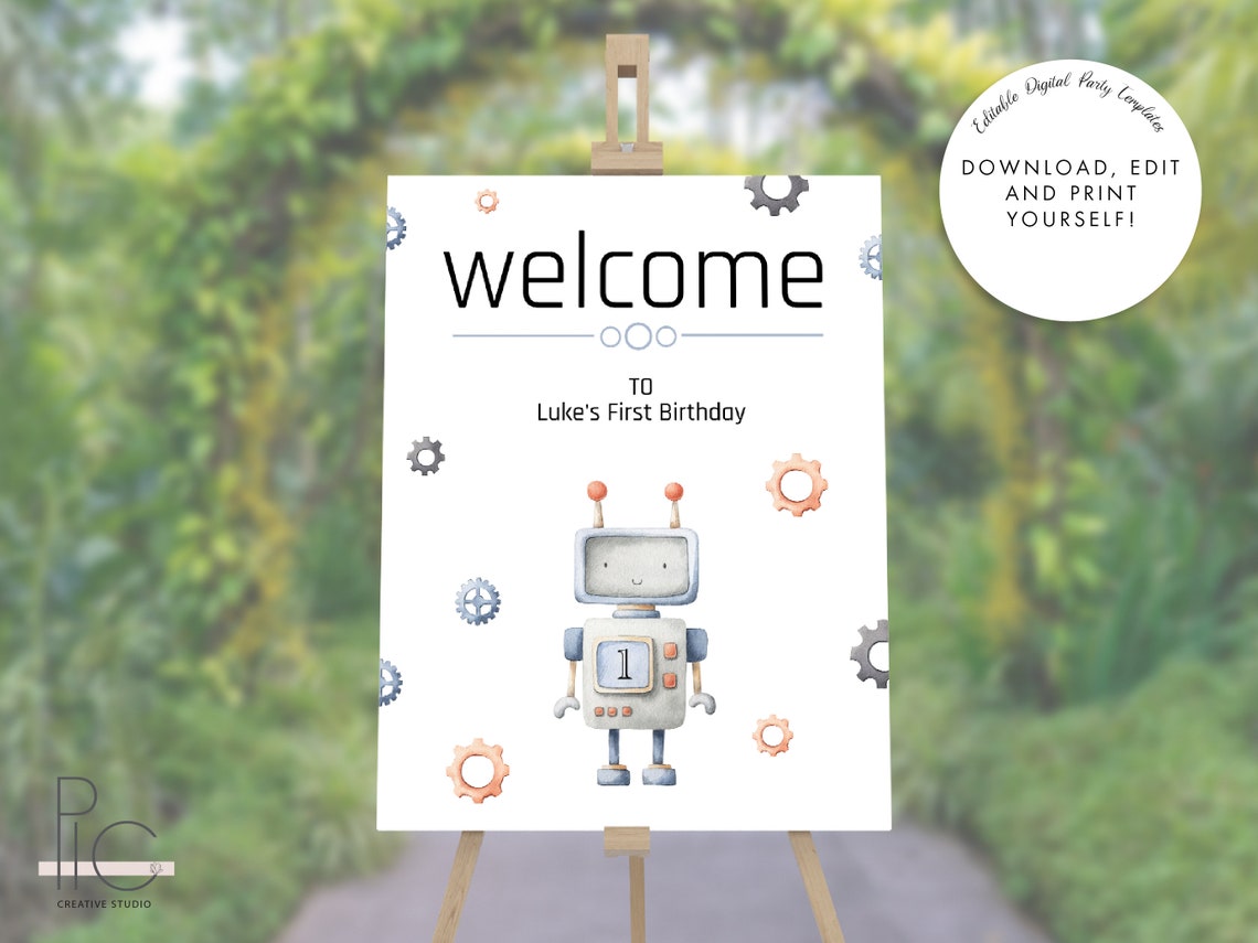 Robot Welcome Sign Welcome Board Robots Birthday Party | Etsy