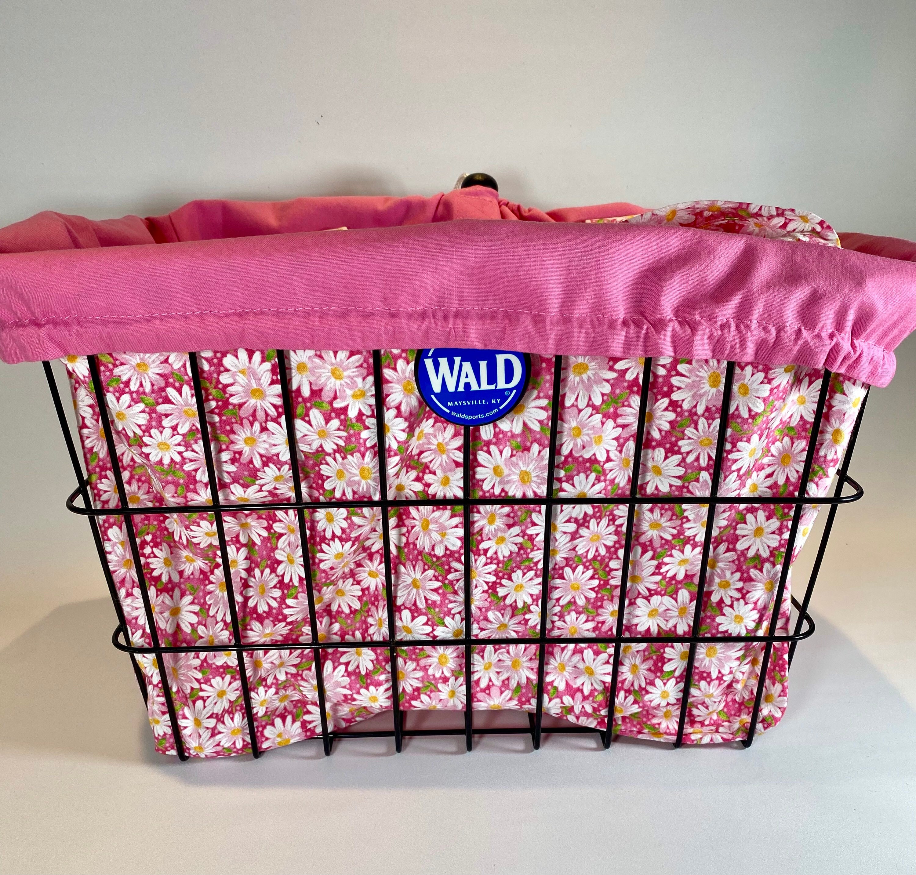 White Daisies on Pink Background Bicycle Basket Liner for a 