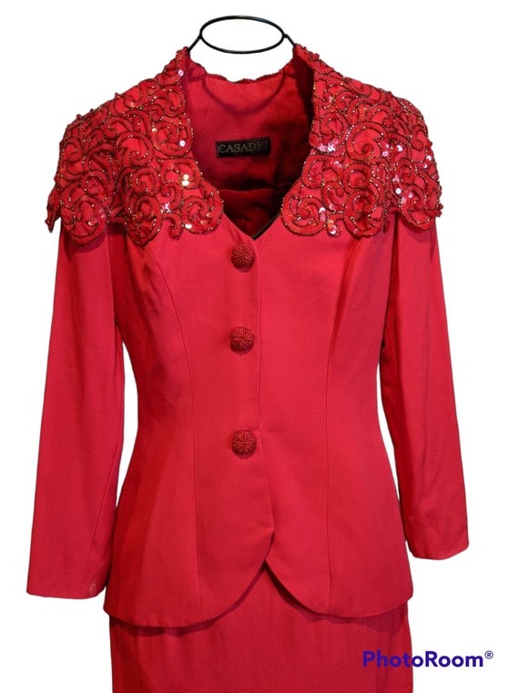 Vintage Casadei Red two set Suit Embroidery decorated… Gem