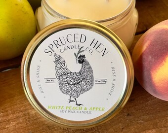 White Peach & Apple | Soy Wax Candle | Hand Poured | USA Made