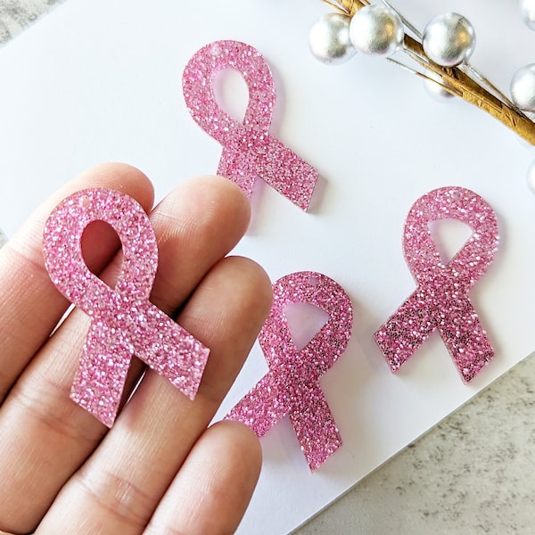 Pink Glitter Awareness Ribbon Earring Blanks, DIY Acrylic Earring Charms, Earring Findings and Supplies, Breast Cancer Awareness Earrings