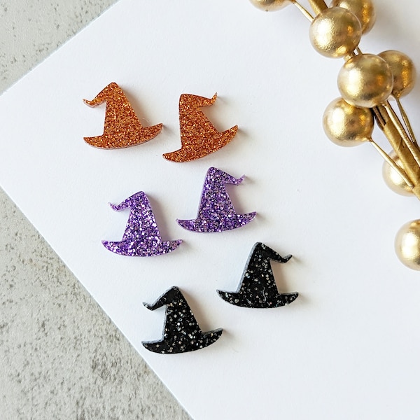 Stud Glitter Witch Hat Earring Blanks DIY, Acrylic Glitter Earring Finding Supplies, Halloween Fall Acrylic Earring Supply, 1 Pair