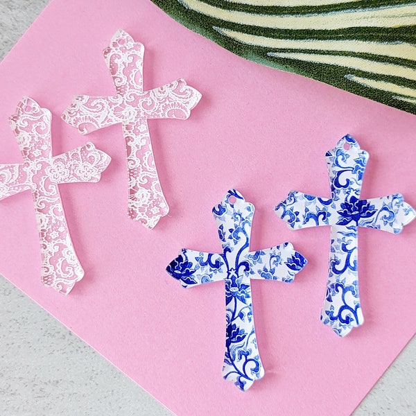 Acrylic Cross Earrings, Lace Earring Supplies,  Acrylic DIY Handmade Jewelry Supplies, Easter Cross Earrings, ONE PAIR