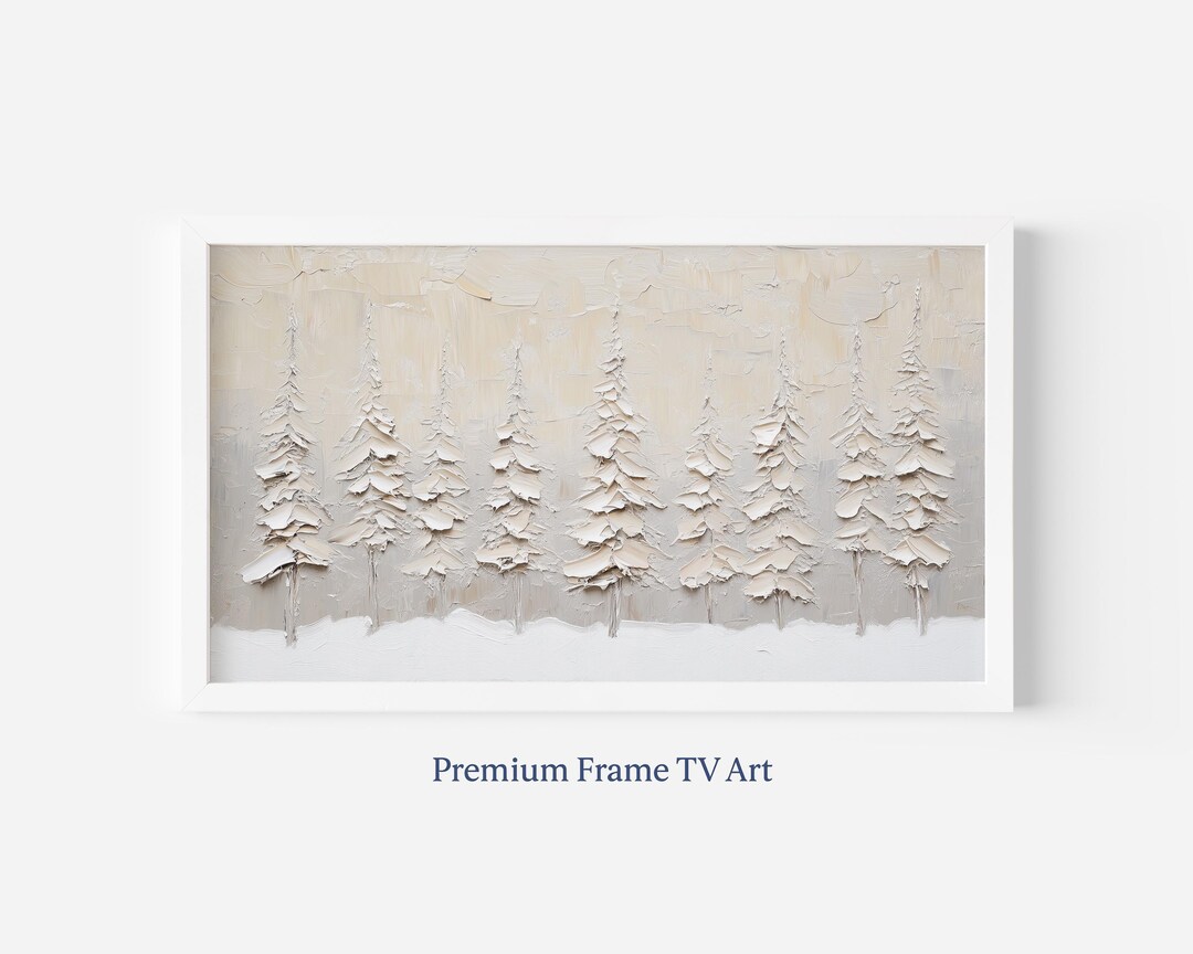 Modern Winter Fir Trees Frame TV Art, Neutral Rustic Art for TV ...